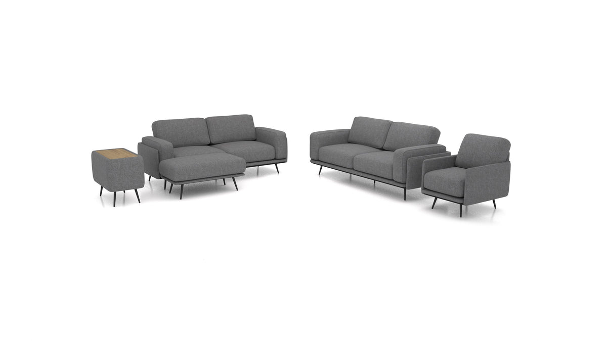 OIKO L+, modularna sjedeća garnitura FEYDOM u tkanini Phoenix FE-92 Dark Grey, tamno drvo