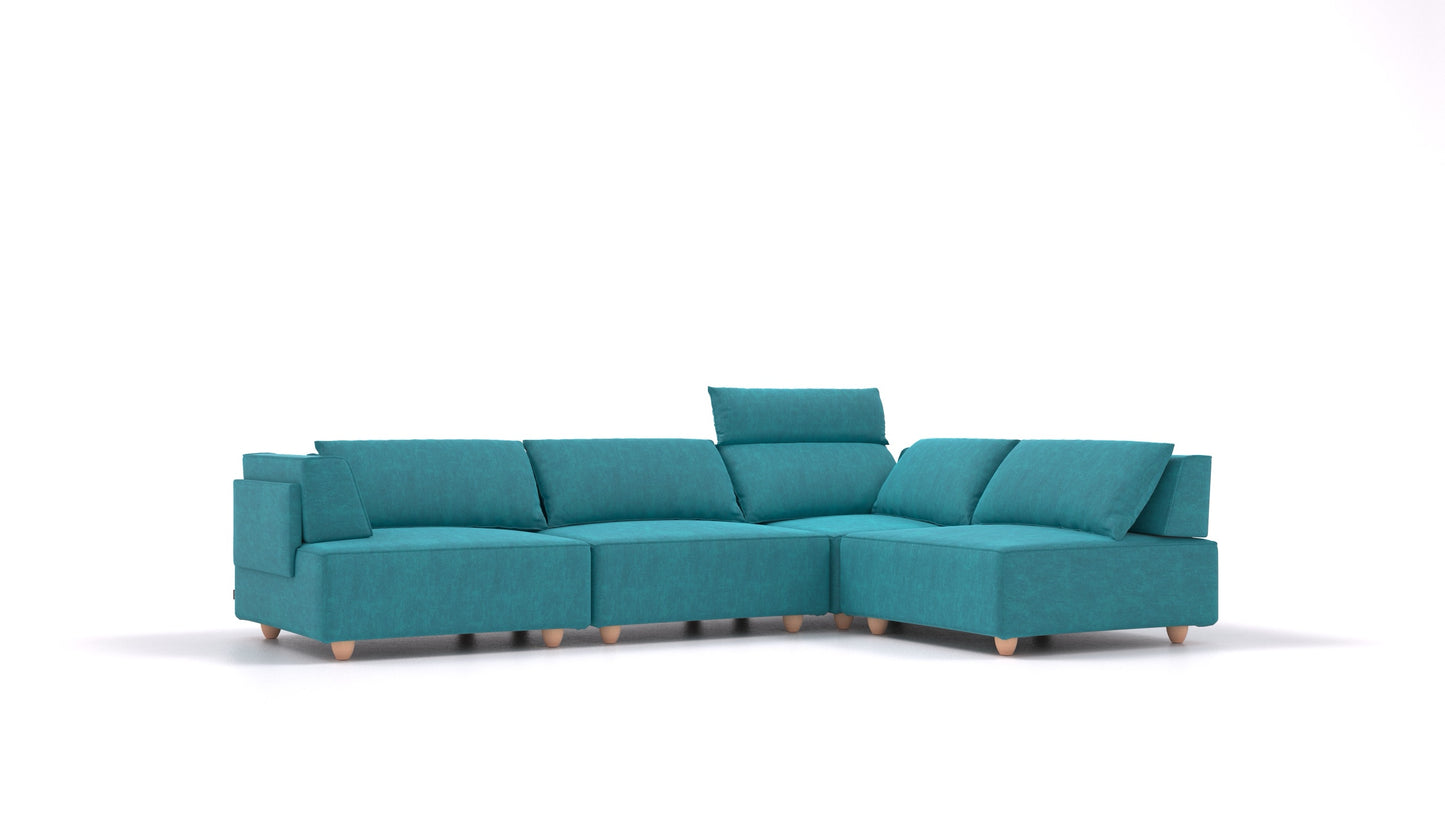 CasCais C, modularna sjedeća garnitura FEYDOM u tkanini Mollia FF-20 Turquoise, svijetle noge
