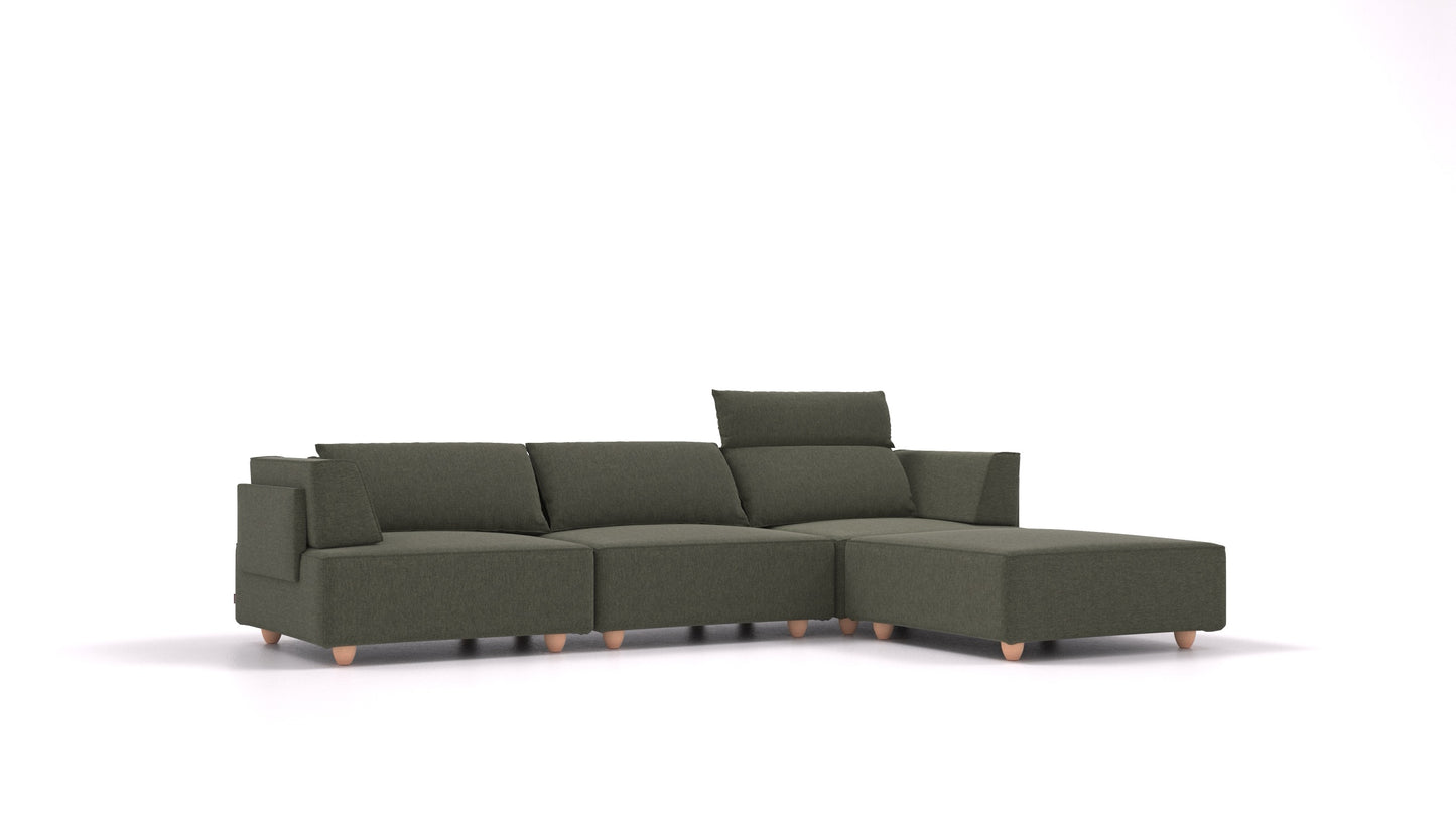 CasCais CS, modularna sjedeća garnitura FEYDOM u tkanini Velare ET-38 Pine, svijetle noge