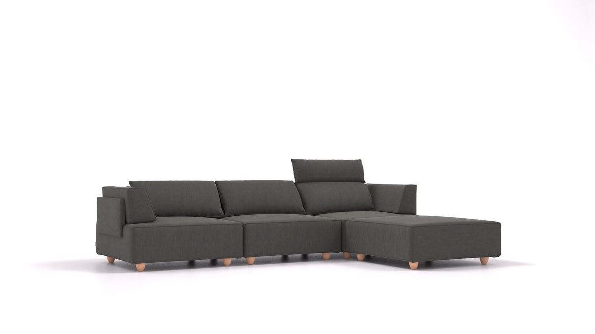 CasCais CS, modularna sjedeća garnitura FEYDOM u tkanini Mollia FF-12 Dark Grey, svijetle noge