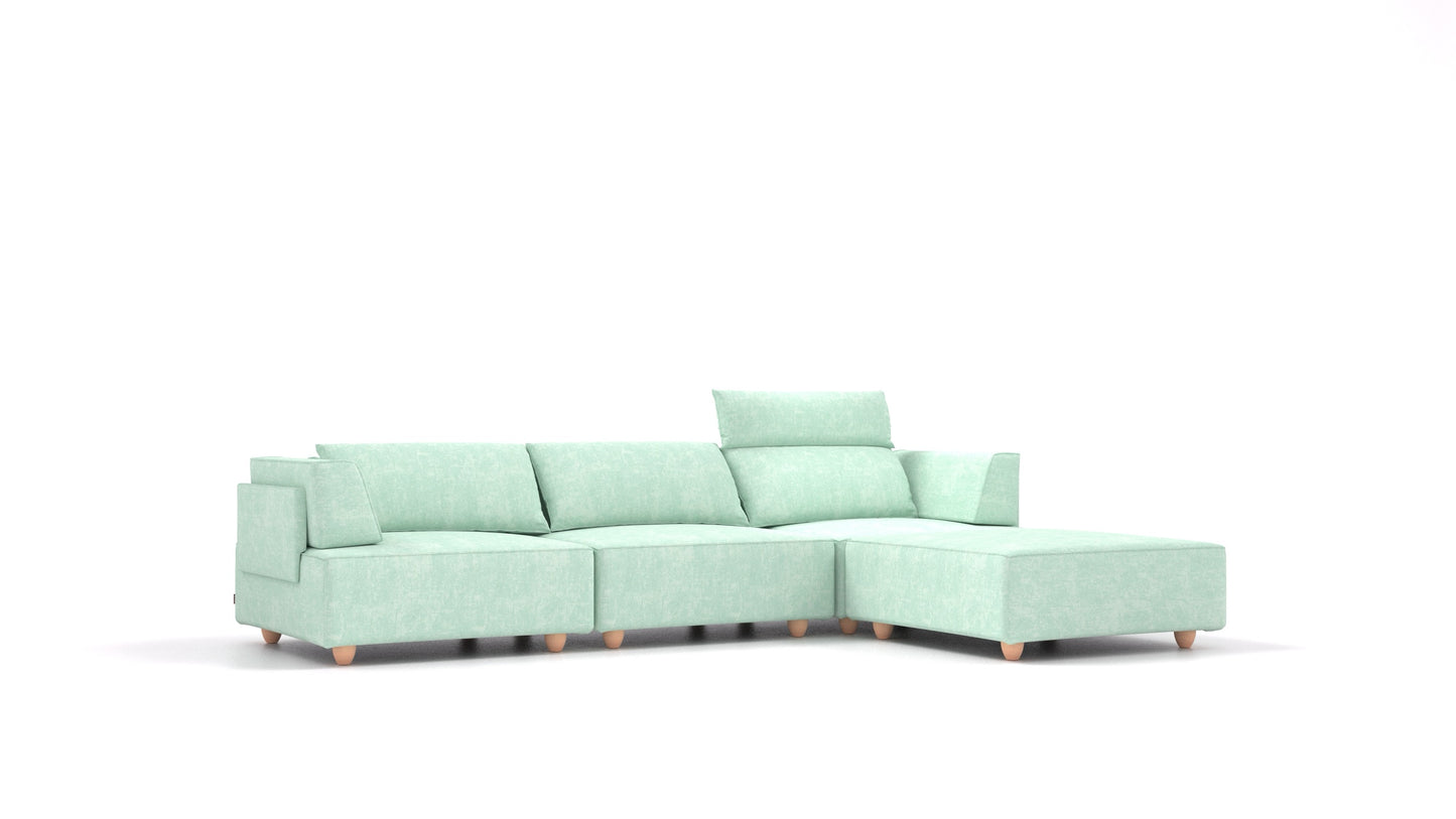 CasCais CS, modularna sjedeća garnitura FEYDOM u tkanini Mollia FF-18 Mint, svijetle noge