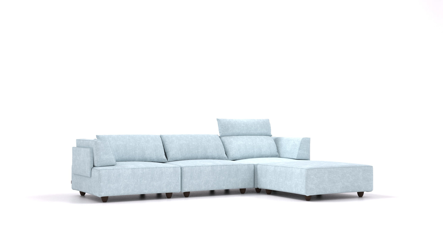 CasCais CS, modularna sjedeća garnitura FEYDOM u tkanini Mollia FF-19 Pastel Blue, tamne noge
