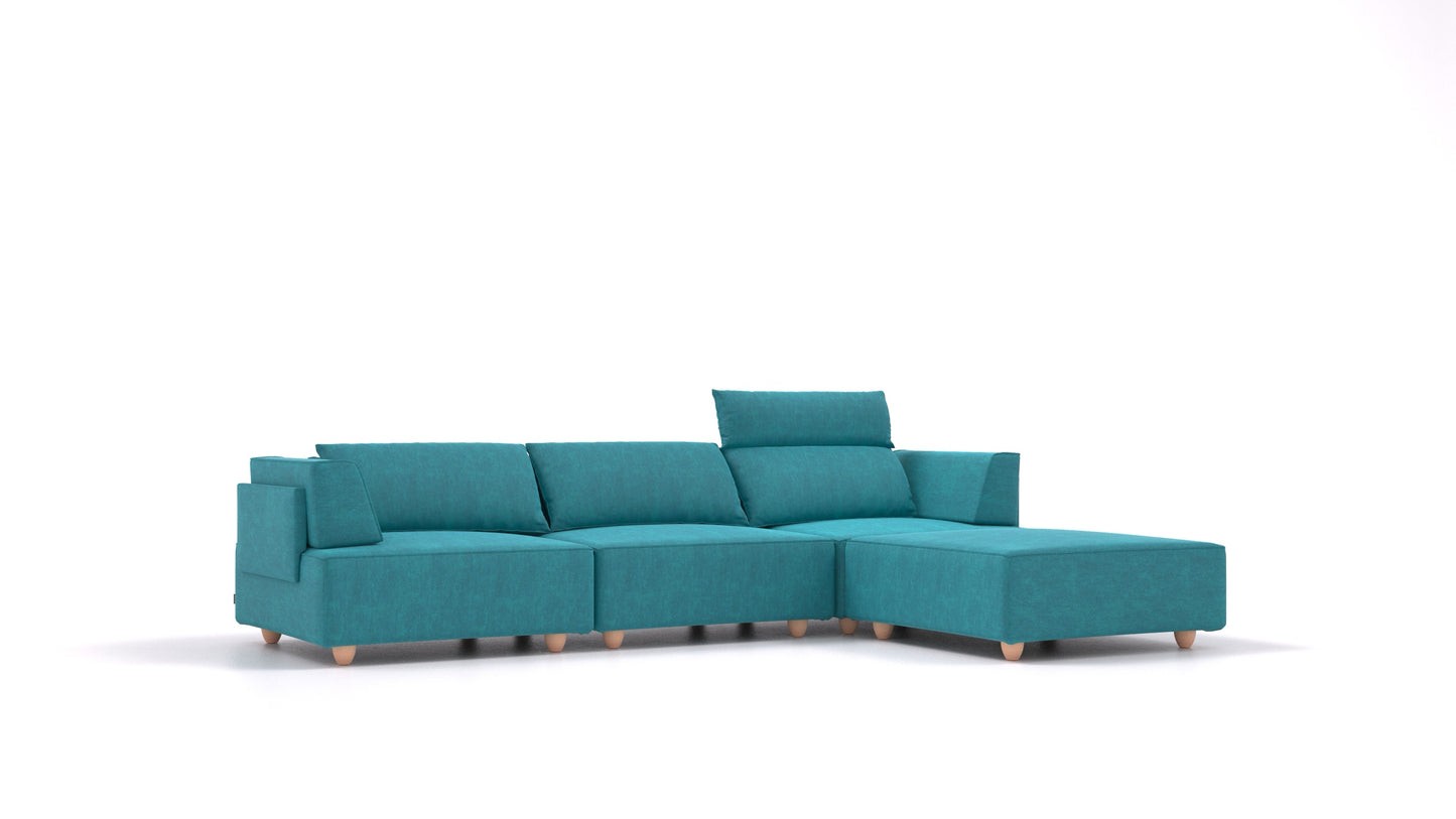 CasCais CS, modularna sjedeća garnitura FEYDOM u tkanini Mollia FF-20 Turquoise, svijetle noge
