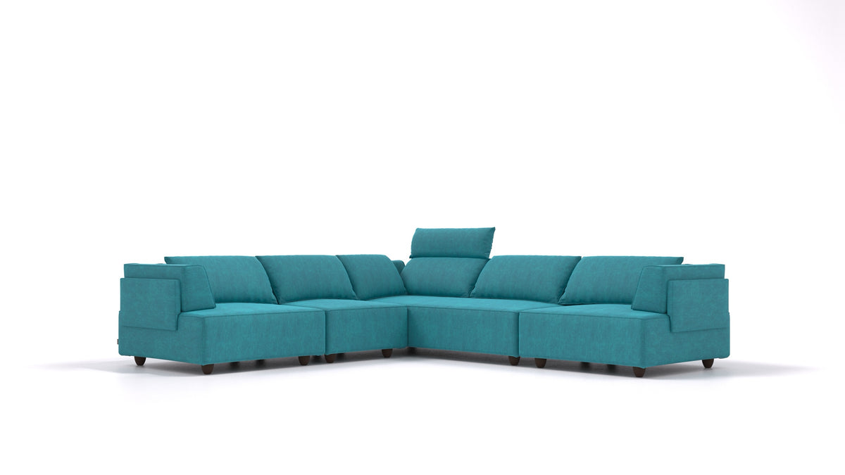 CasCais IDS, modularna sjedeća garnitura FEYDOM u tkanini Mollia FF-20 Turquoise, tamne noge