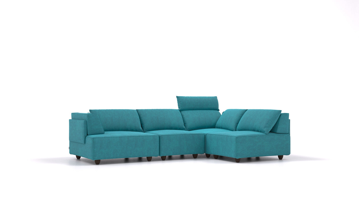 CasCais R, modularna sjedeća garnitura FEYDOM u tkanini Mollia FF-20 Turquoise, tamne noge