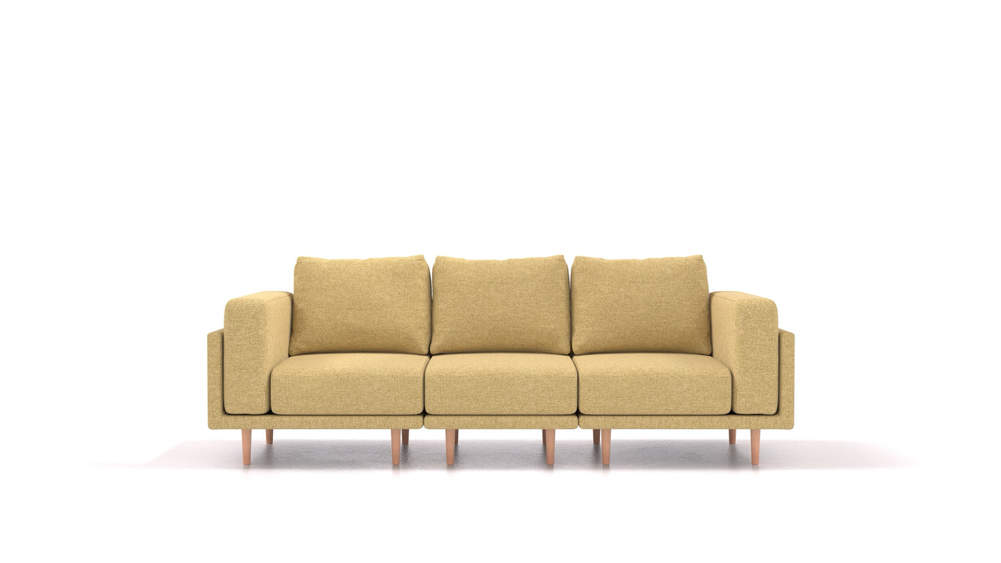 Clooods 3S, modularna sjedeća garnitura FEYDOM u tkanini Alure DE-48 Yellow, svijetle noge