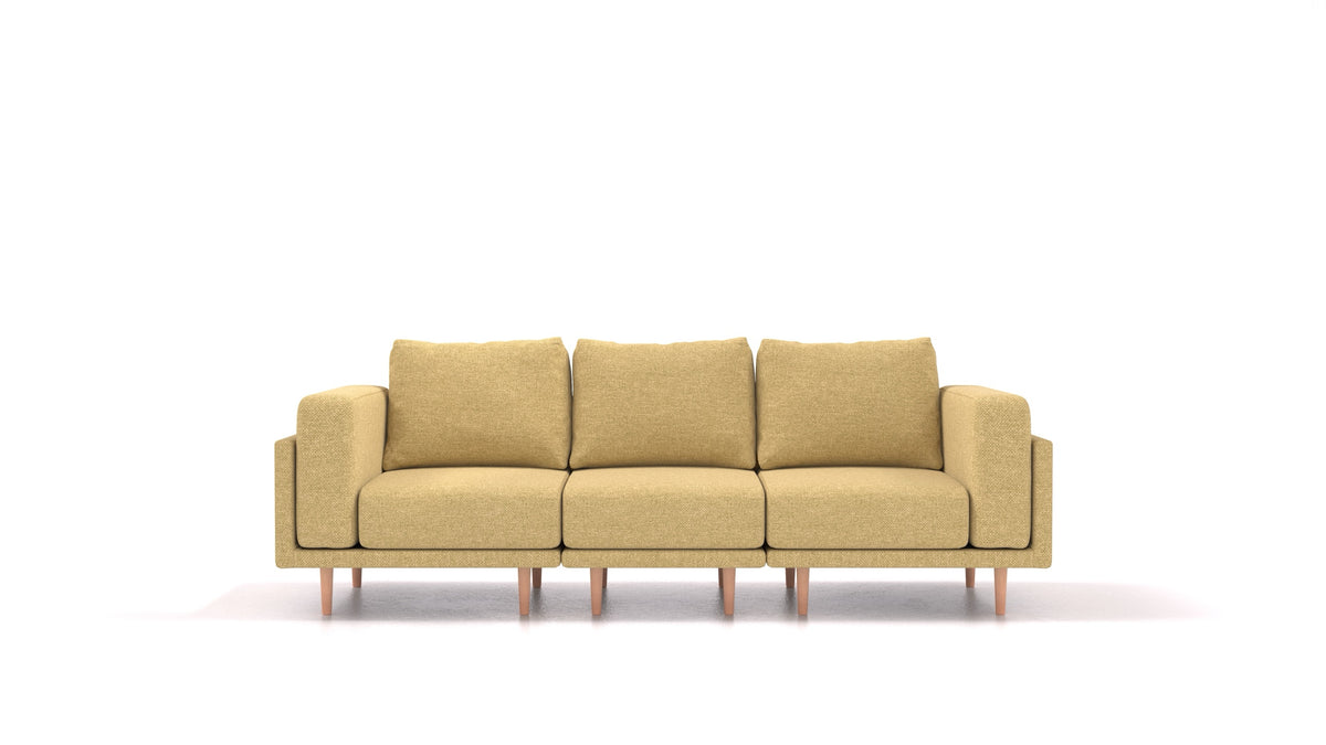 Clooods 3S, modularna sjedeća garnitura FEYDOM u tkanini Alure DE-48 Yellow, svijetle noge