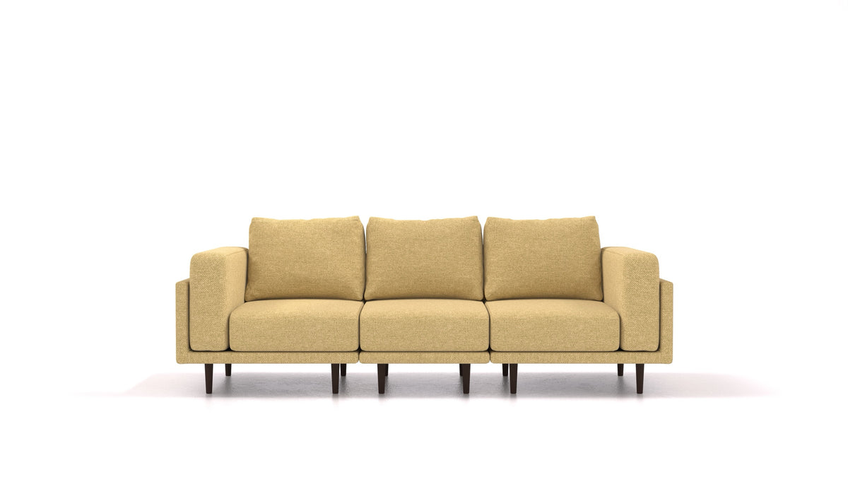 Clooods 3S, modularna sjedeća garnitura FEYDOM u tkanini Alure DE-48 Yellow, tamne noge
