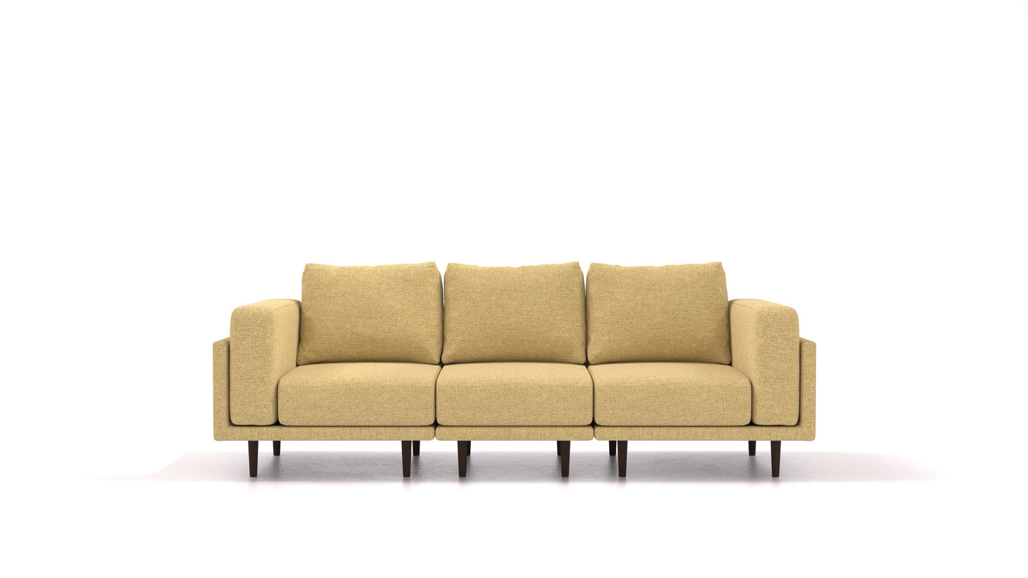 Clooods 3S, modularna sjedeća garnitura FEYDOM u tkanini Alure DE-48 Yellow, tamne noge
