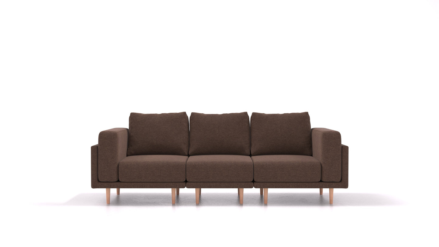 Clooods 3S, modularna sjedeća garnitura FEYDOM u tkanini Velare ET-27 Chocolate, svijetle noge