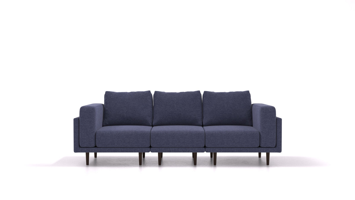 Clooods 3S, modularna sjedeća garnitura FEYDOM u tkanini Velare ET-80 Noble Blue, tamne noge