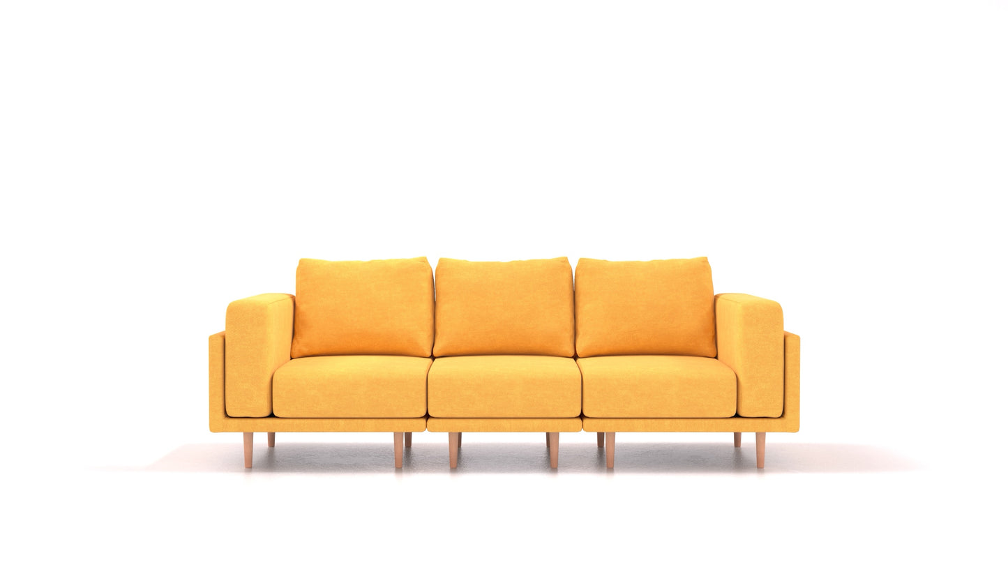 Clooods 3S, modularna sjedeća garnitura FEYDOM u tkanini Mollia FF-16 Yellow, svijetle noge