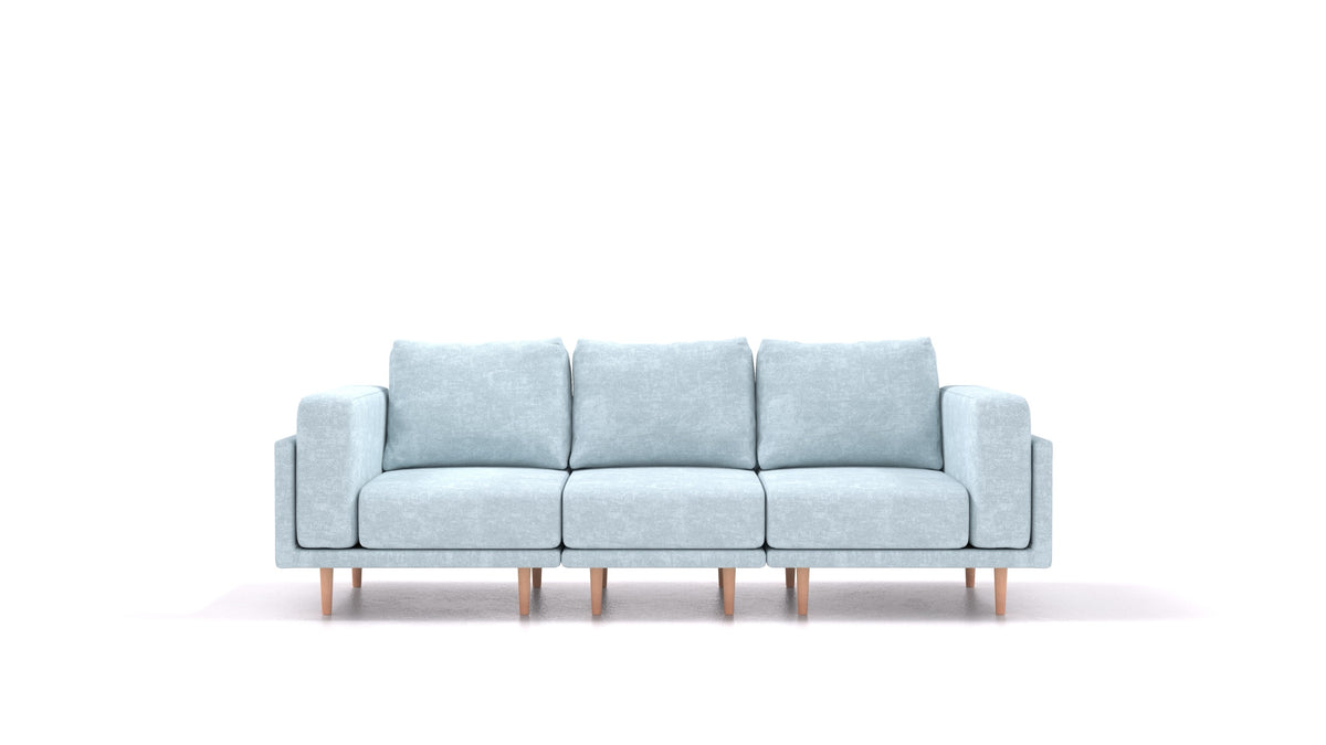 Clooods 3S, modularna sjedeća garnitura FEYDOM u tkanini Mollia FF-19 Pastel Blue, svijetle noge
