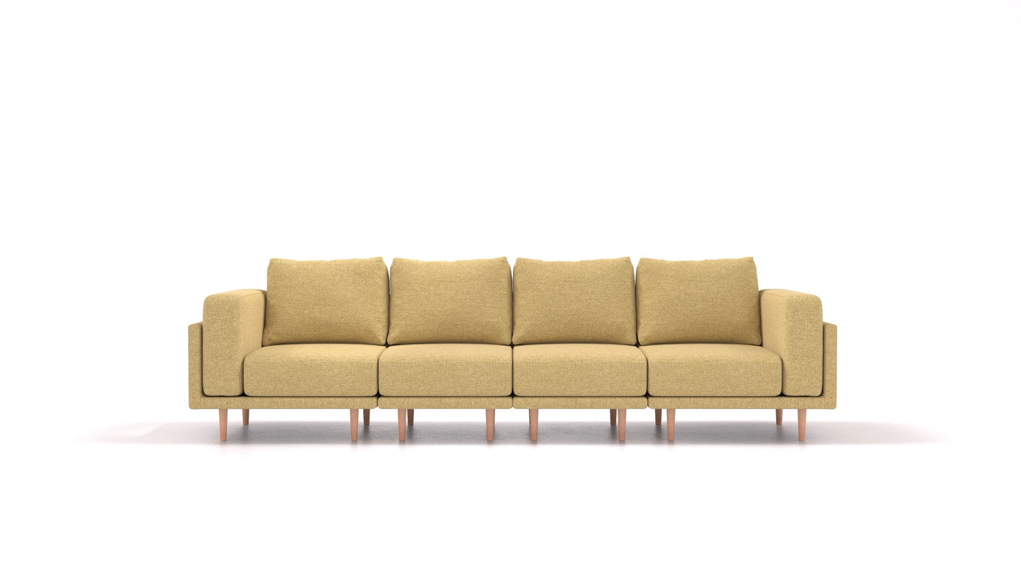 Clooods 4S, modularna sjedeća garnitura FEYDOM u tkanini Alure DE-48 Yellow, svijetle noge