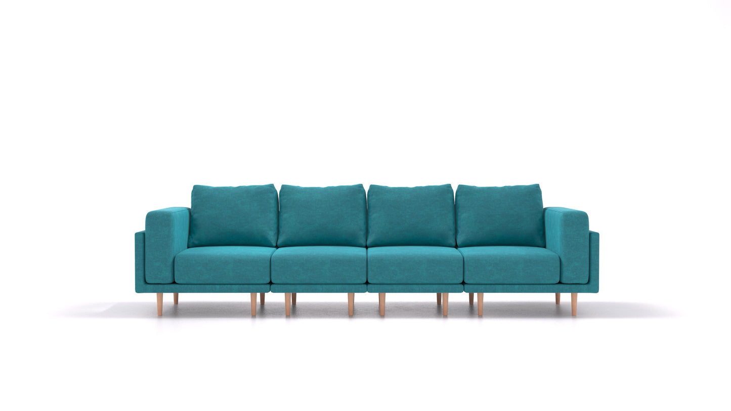 Clooods 4S, modularna sjedeća garnitura FEYDOM u tkanini Mollia FF-20 Turquoise, svijetle noge