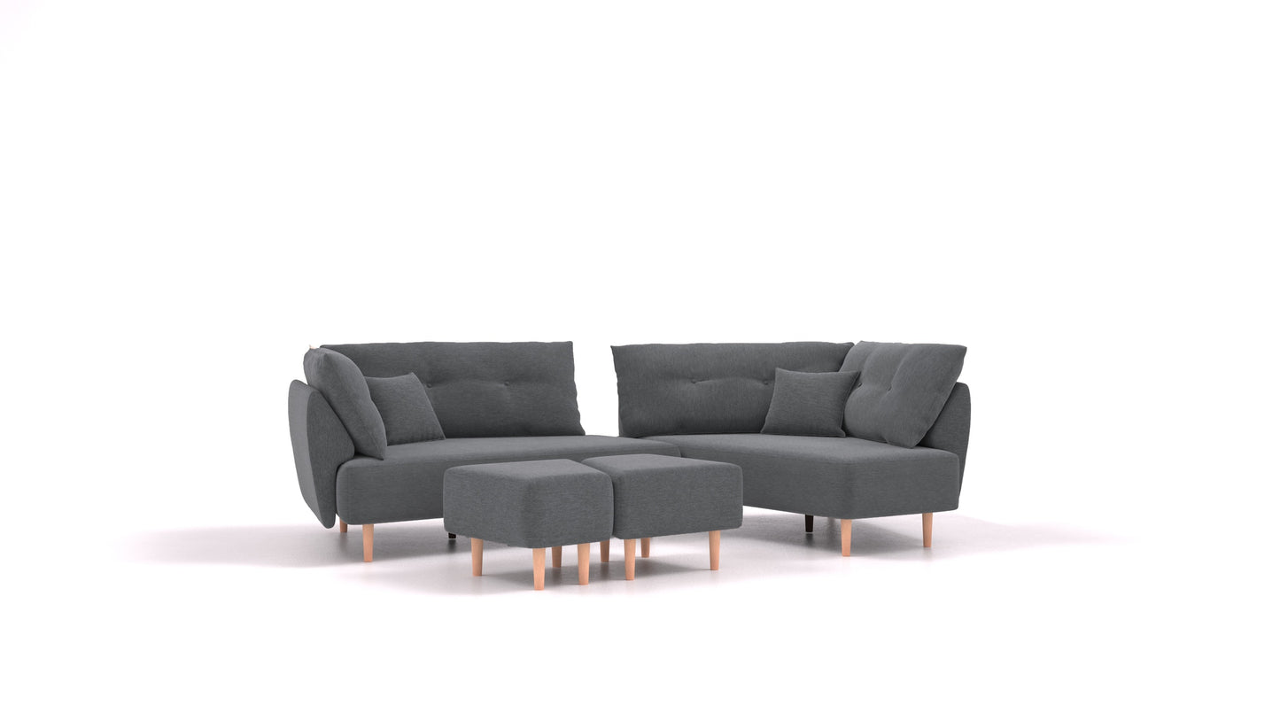 Diagon, modularna sjedeća garnitura FEYDOM u tkanini Astra AT-88 Dark Grey, svijetle noge