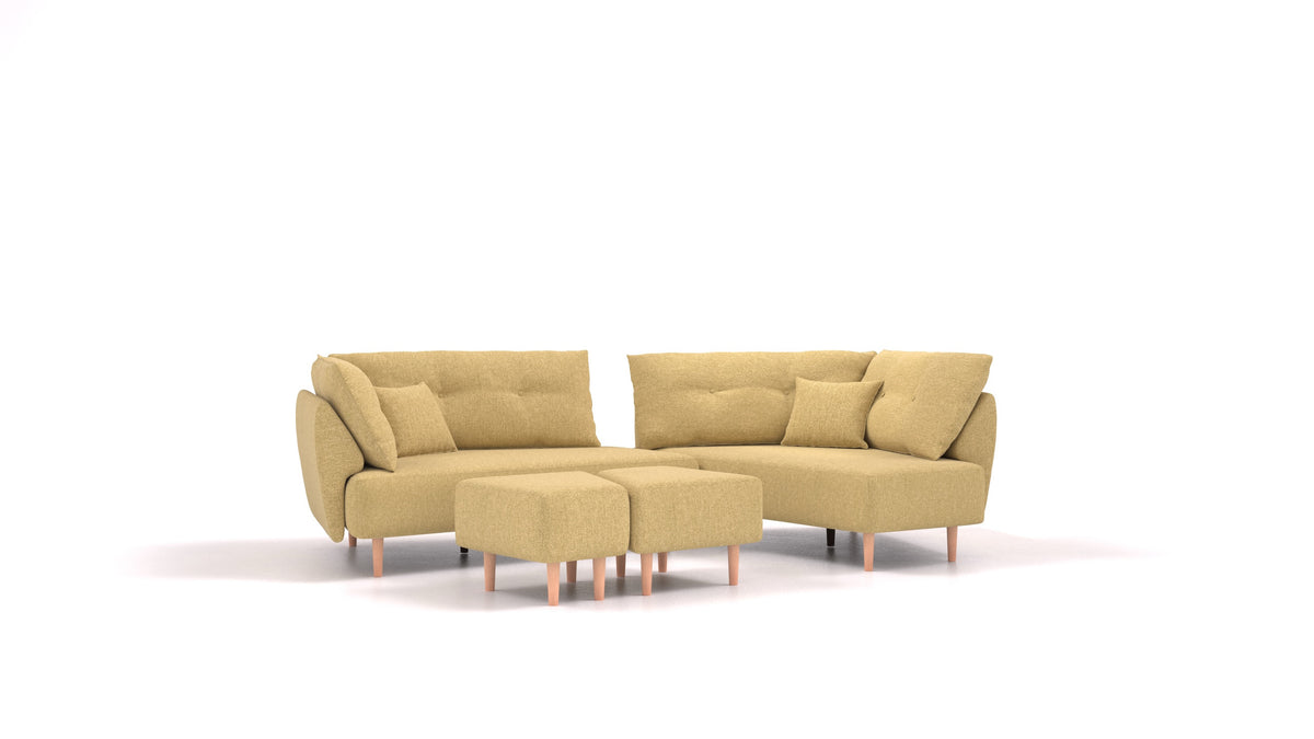 Diagon, modularna sjedeća garnitura FEYDOM u tkanini Alure DE-48 Yellow, svijetle noge