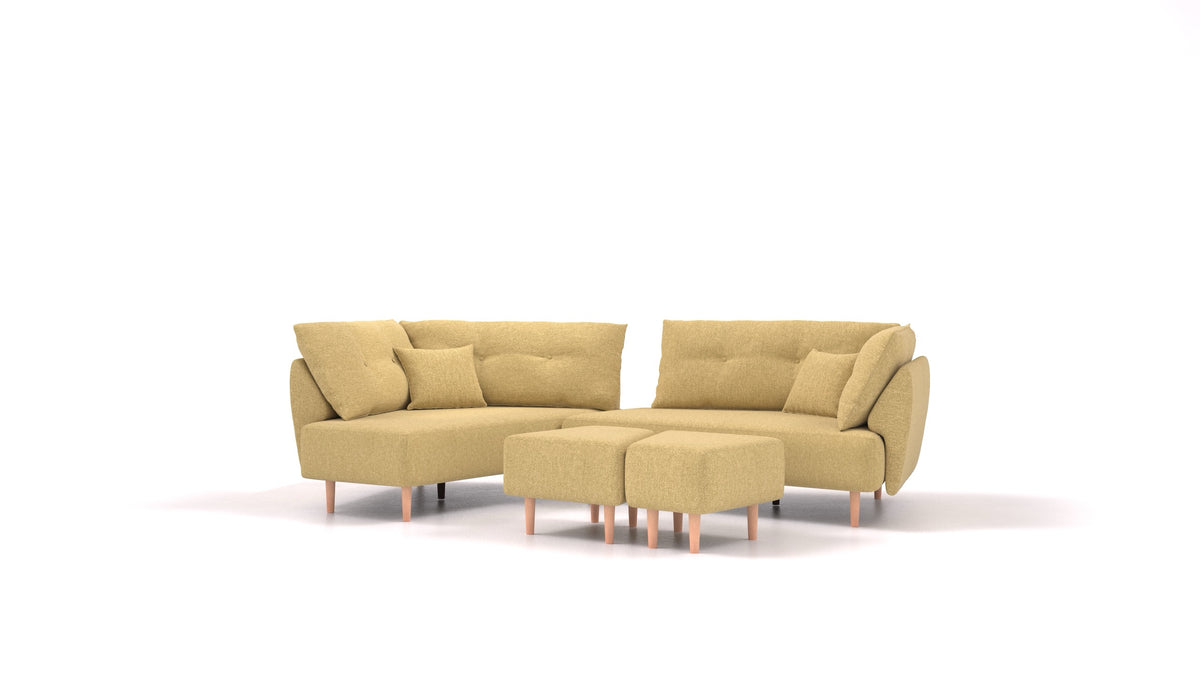 Diagon, modularna sjedeća garnitura FEYDOM u tkanini Alure DE-48 Yellow, svijetle noge