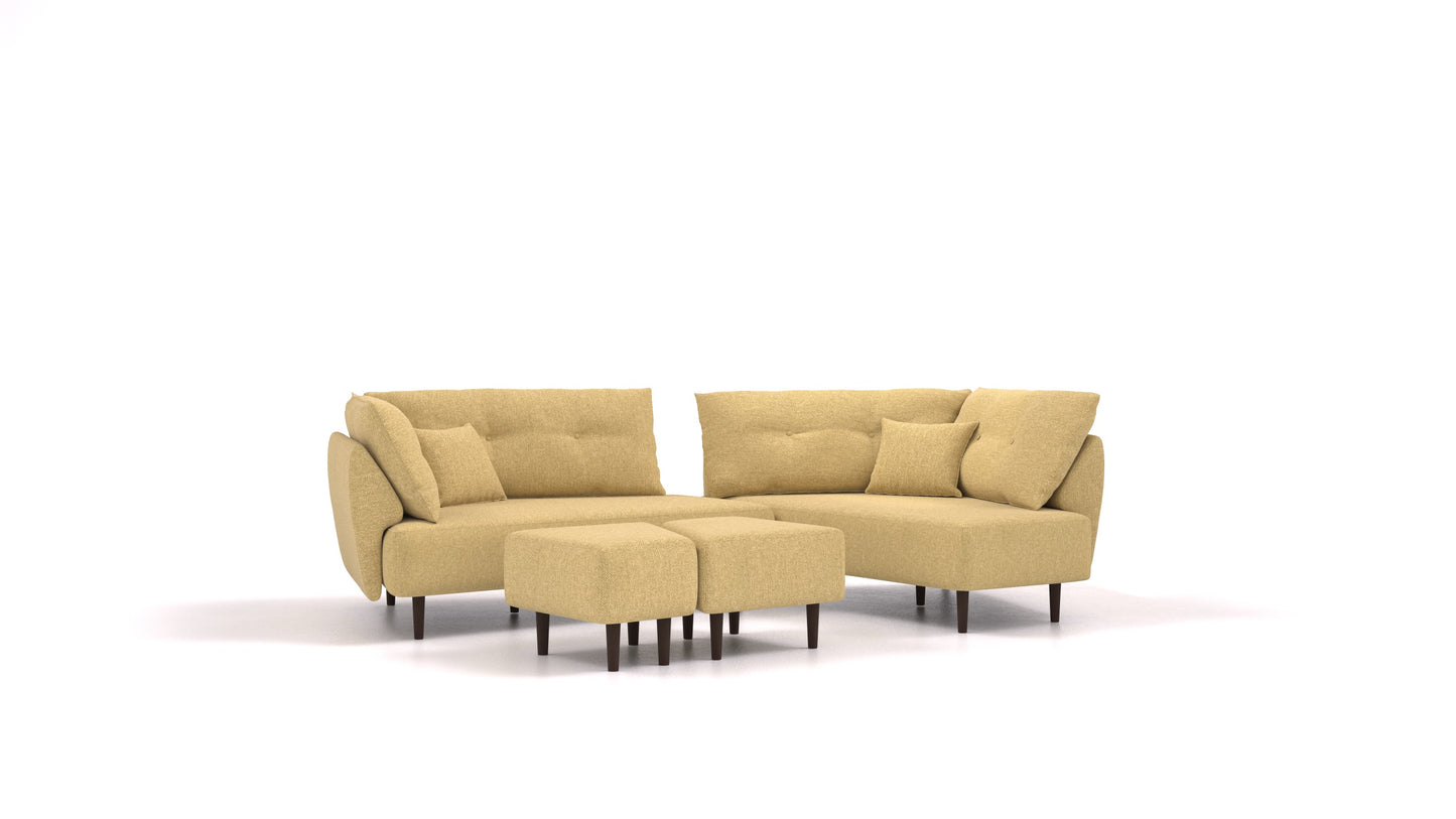 Diagon, modularna sjedeća garnitura FEYDOM u tkanini Alure DE-48 Yellow, tamne noge