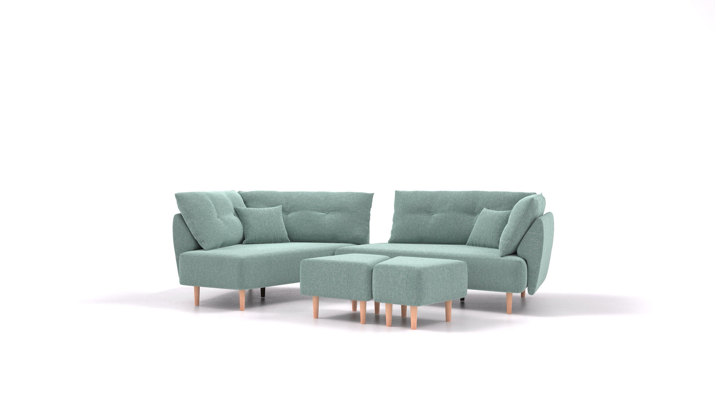 Diagon, modularna sjedeća garnitura FEYDOM u tkanini Alure DE-75 Pastel Blue, svijetle noge