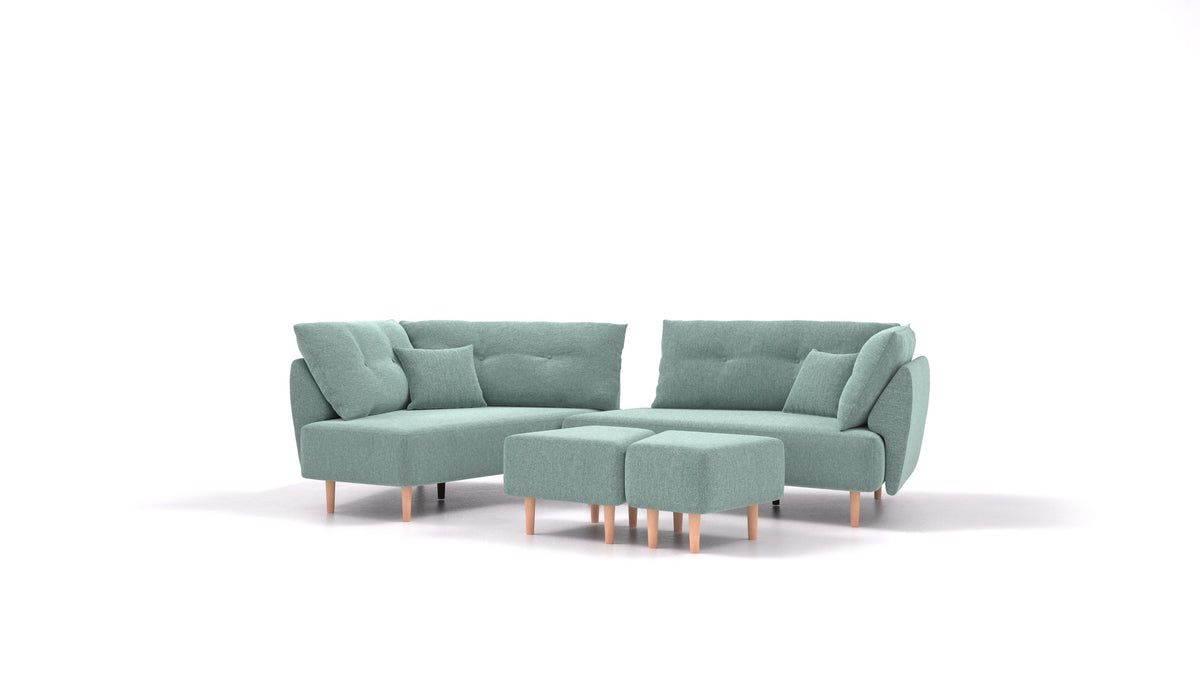 Diagon, modularna sjedeća garnitura FEYDOM u tkanini Alure DE-75 Pastel Blue, svijetle noge