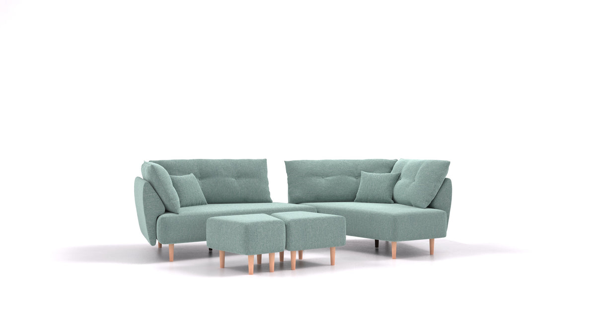 Diagon, modularna sjedeća garnitura FEYDOM u tkanini Alure DE-75 Pastel Blue, svijetle noge
