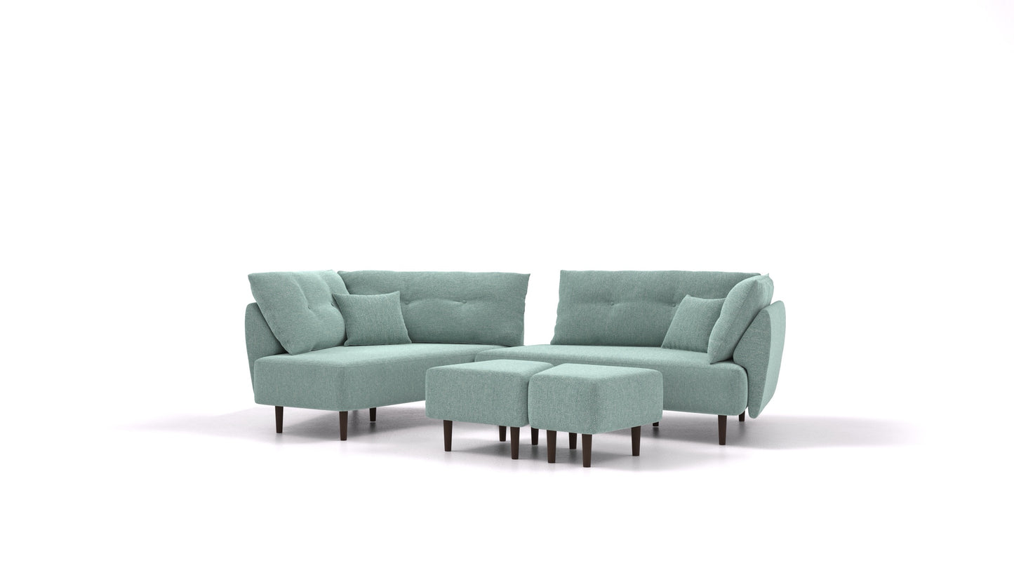 Diagon, modularna sjedeća garnitura FEYDOM u tkanini Alure DE-75 Pastel Blue, tamne noge