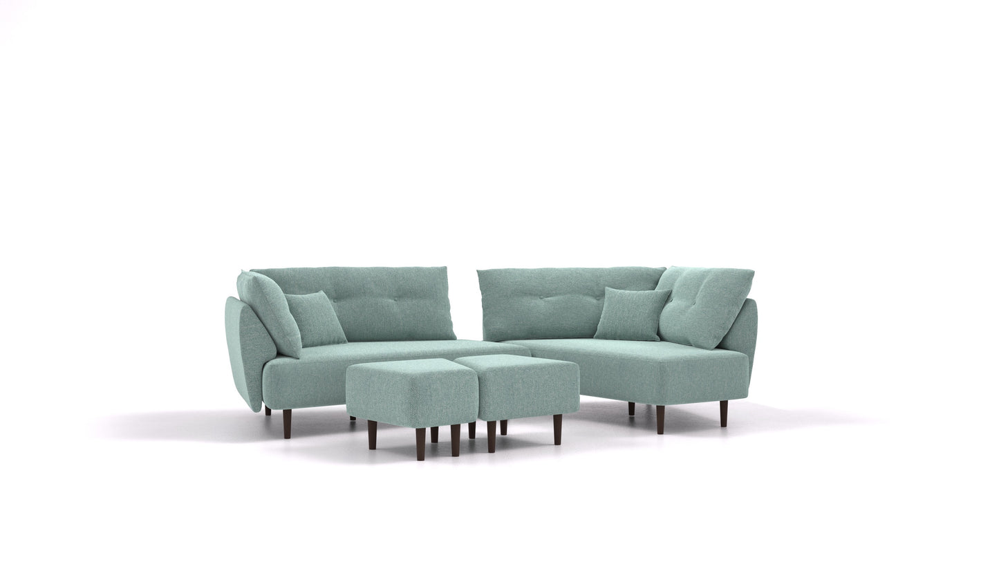 Diagon, modularna sjedeća garnitura FEYDOM u tkanini Alure DE-75 Pastel Blue, tamne noge