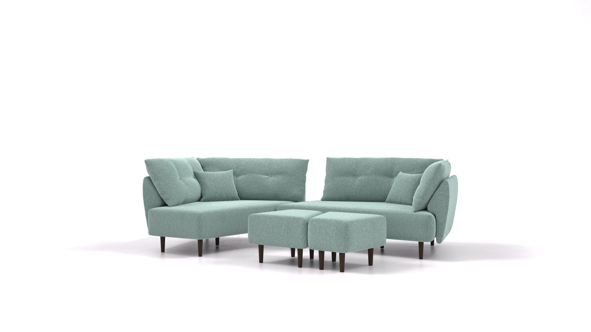 Diagon, modularna sjedeća garnitura FEYDOM u tkanini Alure DE-75 Pastel Blue, tamne noge