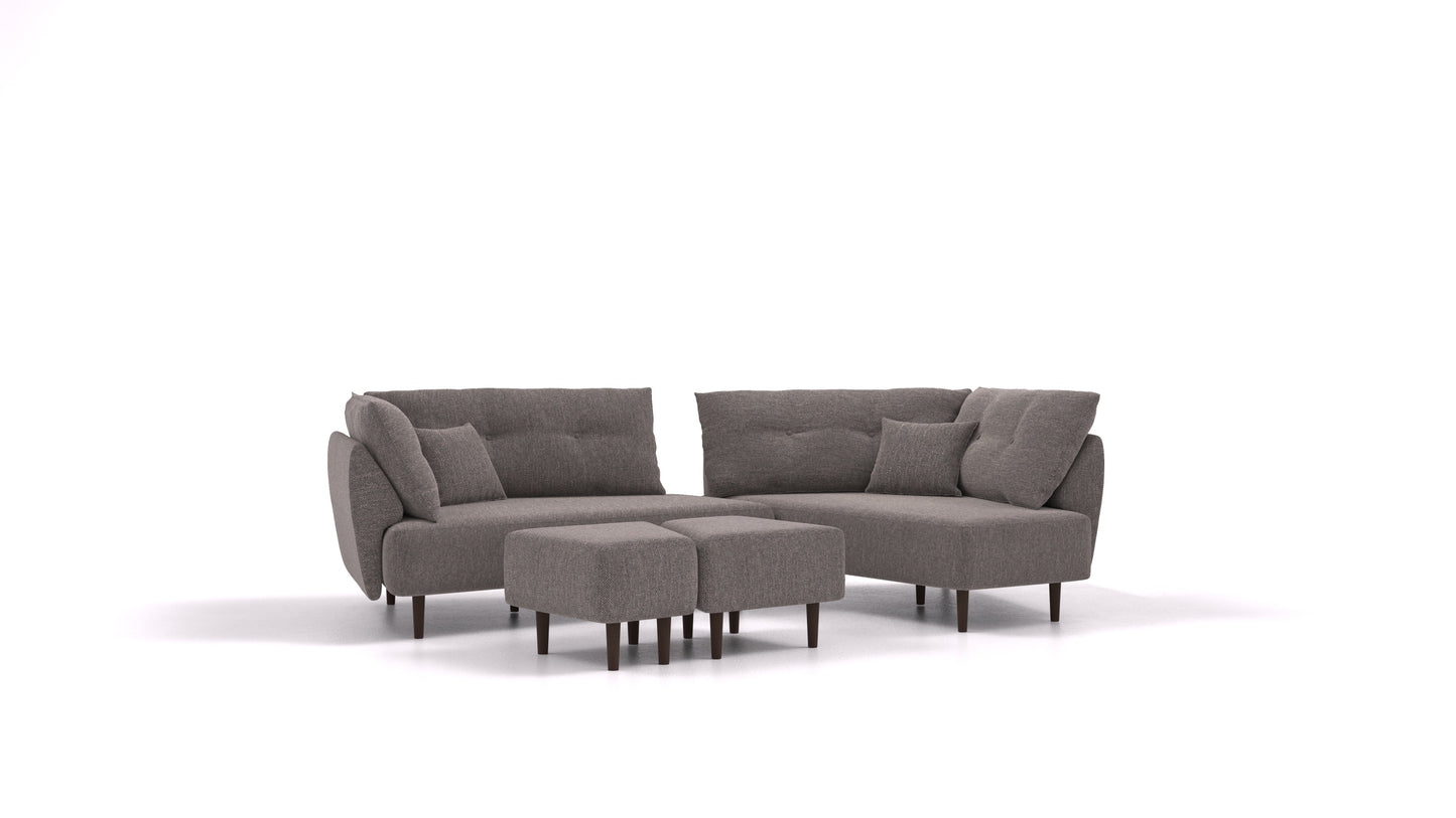 Diagon, modularna sjedeća garnitura FEYDOM u tkanini Alure DE-92 Middle Grey, tamne noge