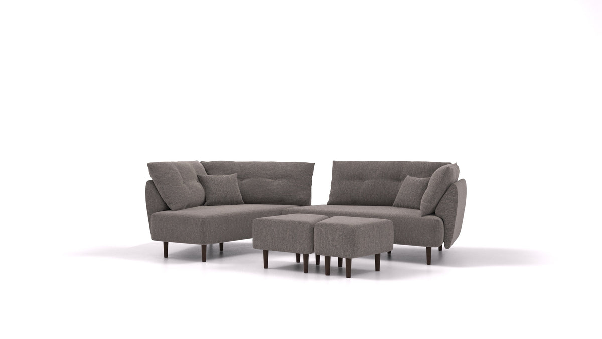 Diagon, modularna sjedeća garnitura FEYDOM u tkanini Alure DE-92 Middle Grey, tamne noge