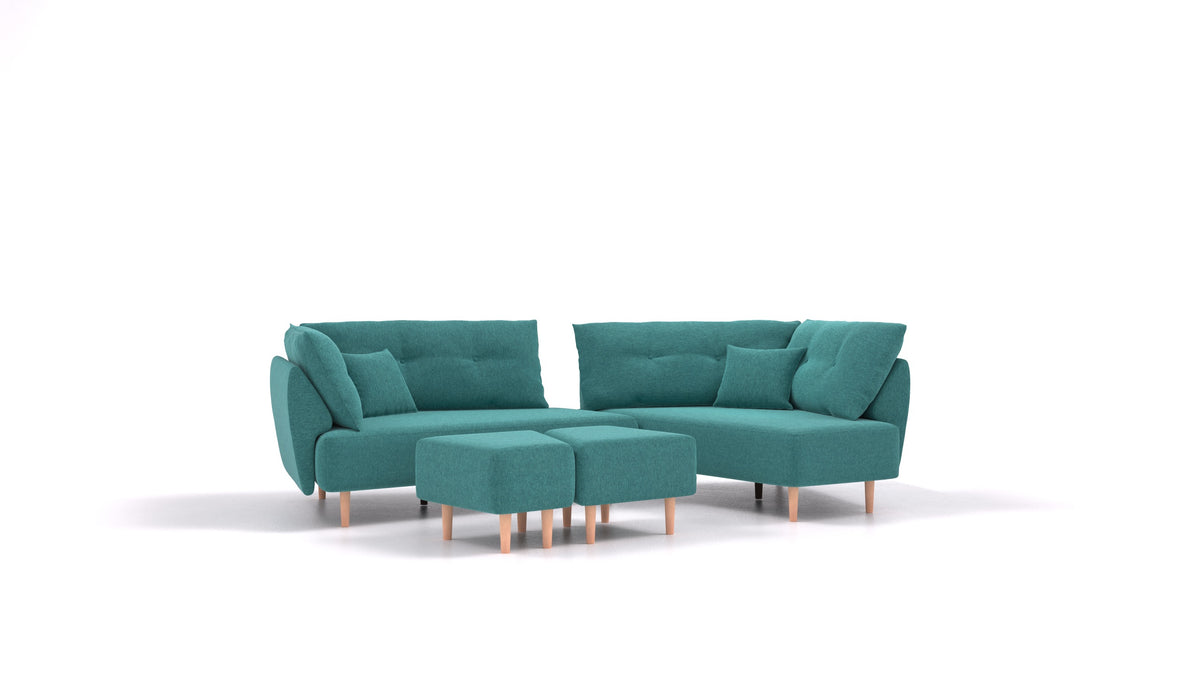 Diagon, modularna sjedeća garnitura FEYDOM u tkanini Velare ET-16 Turquoise, svijetle noge
