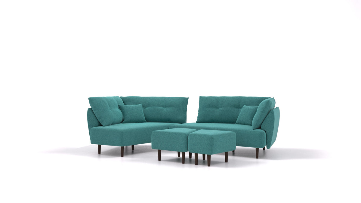 Diagon, modularna sjedeća garnitura FEYDOM u tkanini Velare ET-16 Turquoise, tamne noge