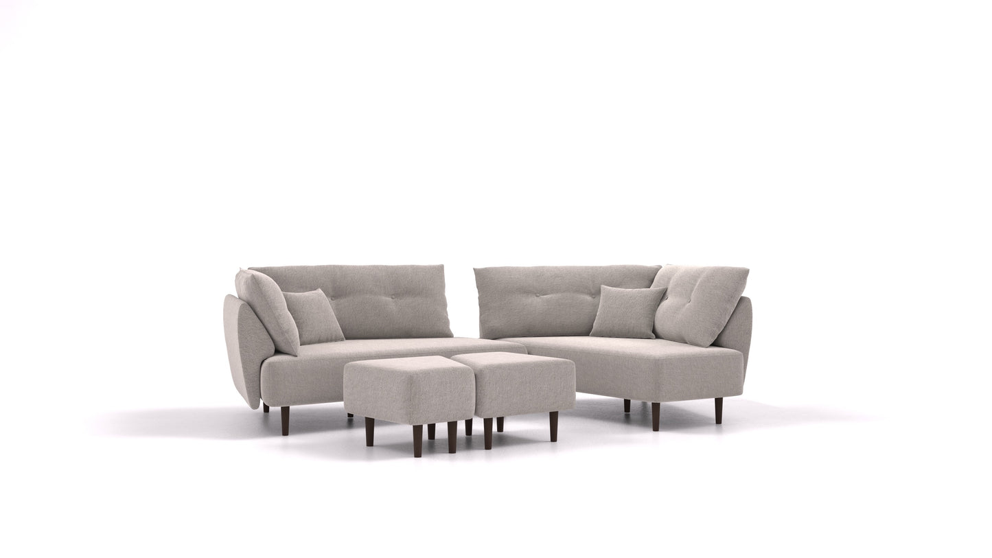 Diagon, modularna sjedeća garnitura FEYDOM u tkanini Phoenix FE-84 Middle Grey, tamne noge