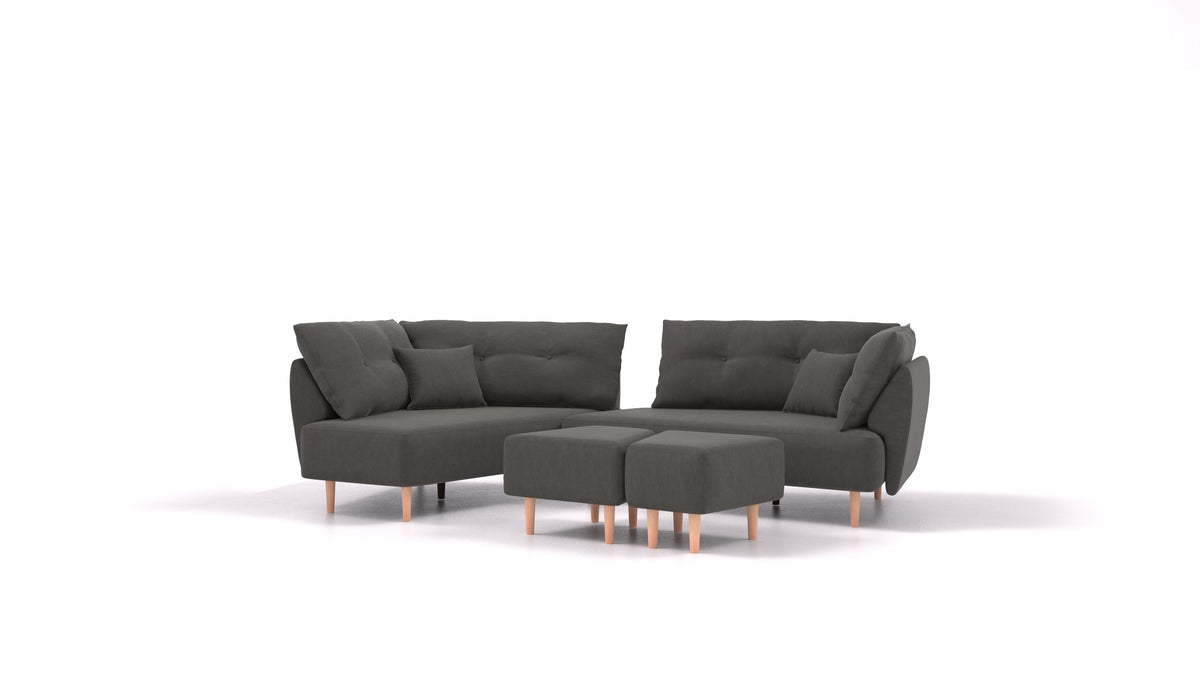 Diagon, modularna sjedeća garnitura FEYDOM u tkanini Mollia FF-12 Dark Grey, svijetle noge