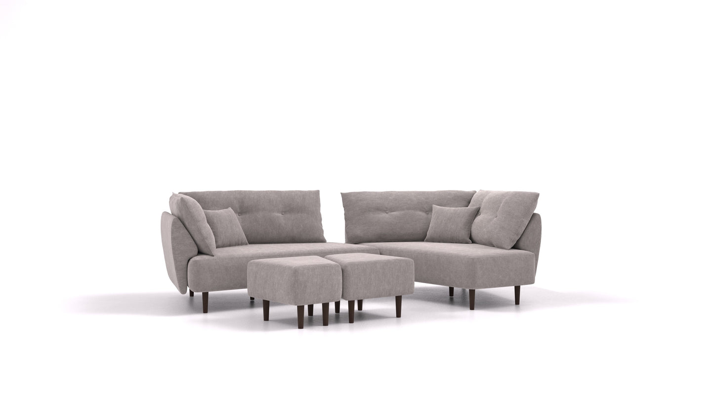 Diagon, modularna sjedeća garnitura FEYDOM u tkanini Mollia FF-14 Middle Grey, tamne noge