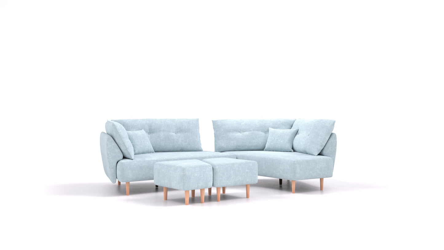 Diagon, modularna sjedeća garnitura FEYDOM u tkanini Mollia FF-19 Pastel Blue, svijetle noge