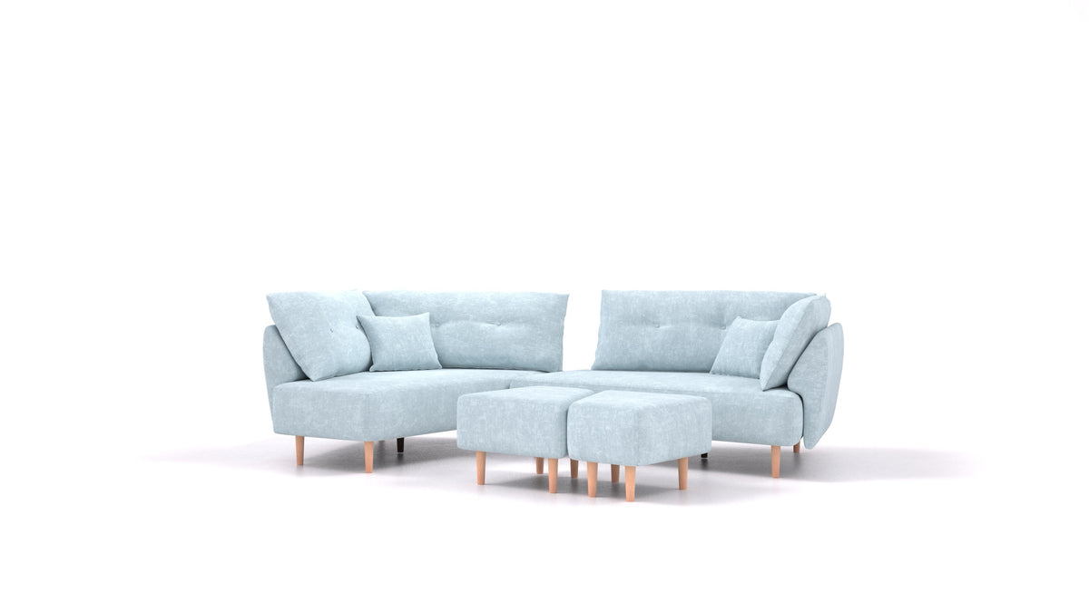 Diagon, modularna sjedeća garnitura FEYDOM u tkanini Mollia FF-19 Pastel Blue, svijetle noge