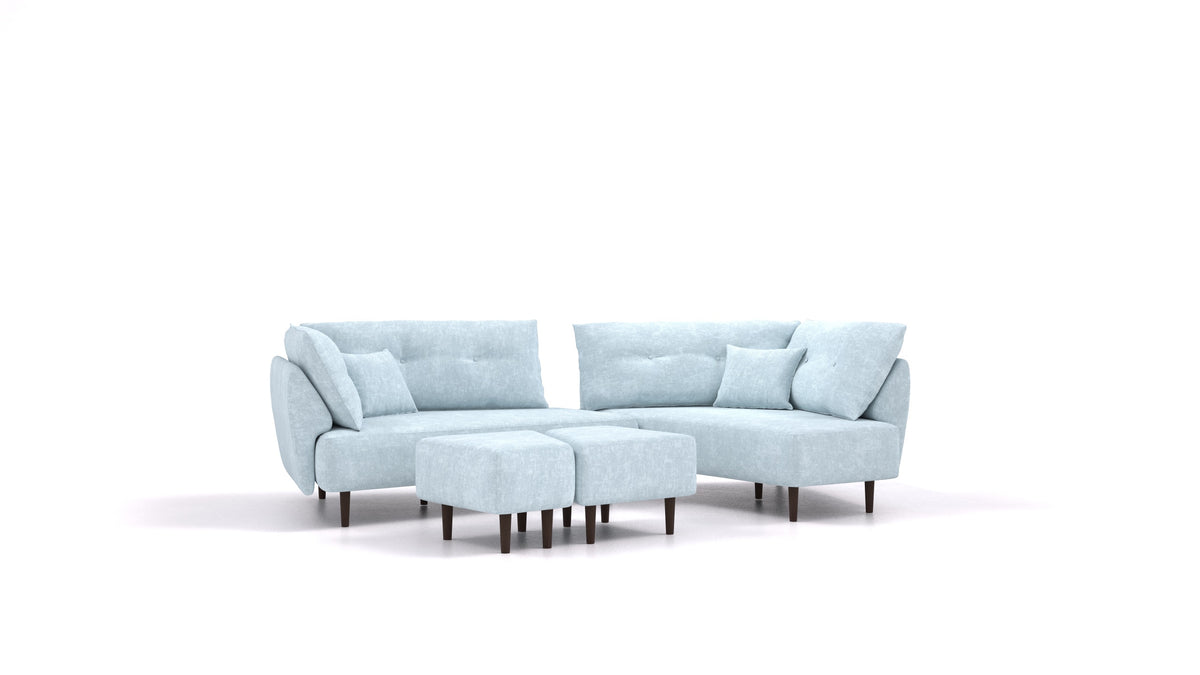 Diagon, modularna sjedeća garnitura FEYDOM u tkanini Mollia FF-19 Pastel Blue, tamne noge