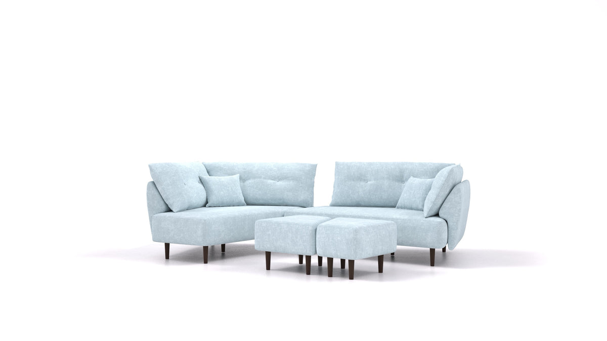 Diagon, modularna sjedeća garnitura FEYDOM u tkanini Mollia FF-19 Pastel Blue, tamne noge