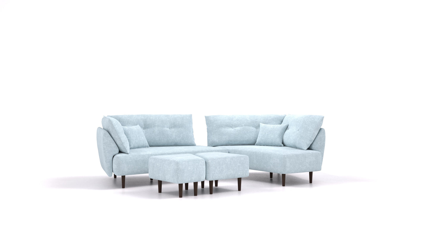 Diagon, modularna sjedeća garnitura FEYDOM u tkanini Mollia FF-19 Pastel Blue, tamne noge