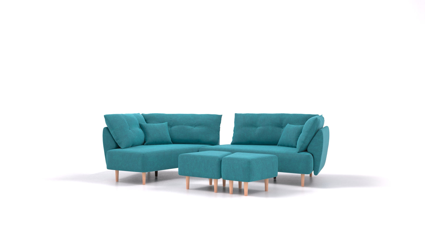 Diagon, modularna sjedeća garnitura FEYDOM u tkanini Mollia FF-20 Turquoise, svijetle noge