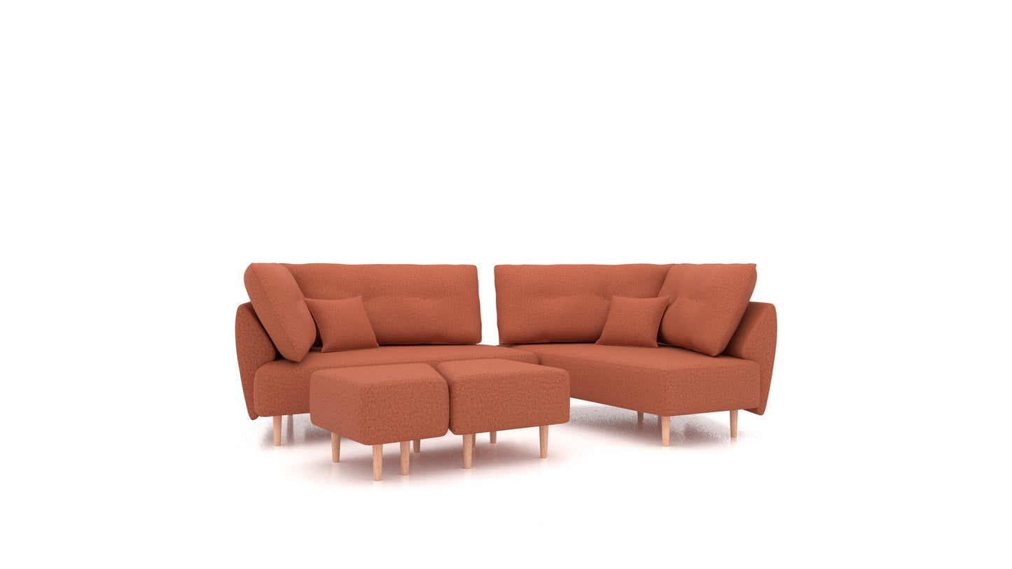 Diagon, modularna sjedeća garnitura FEYDOM u tkanini Hygge HG-56 Terracotta, svijetle noge