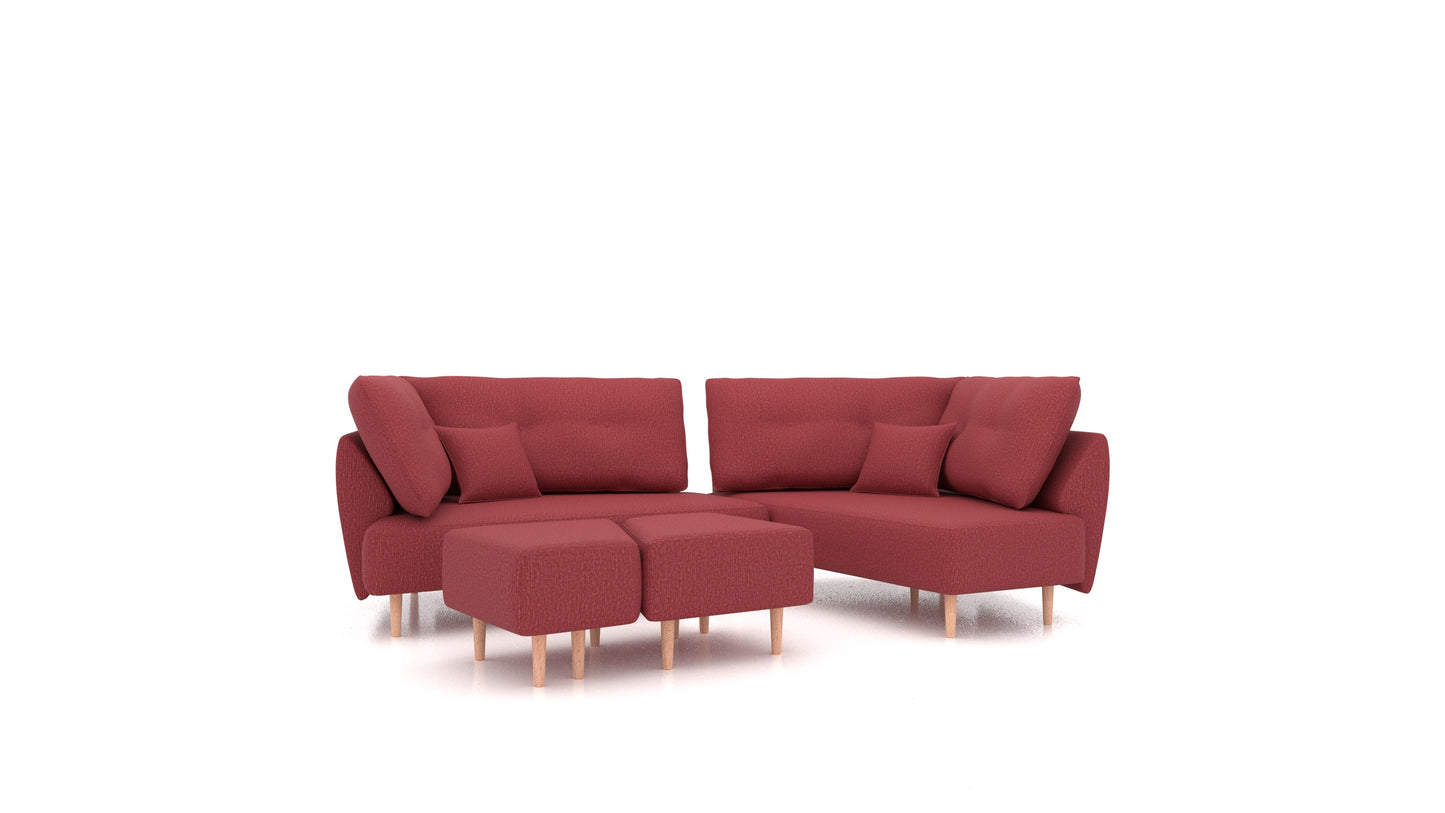Diagon, modularna sjedeća garnitura FEYDOM u tkanini Heim HM-58 Cherry, svijetle noge