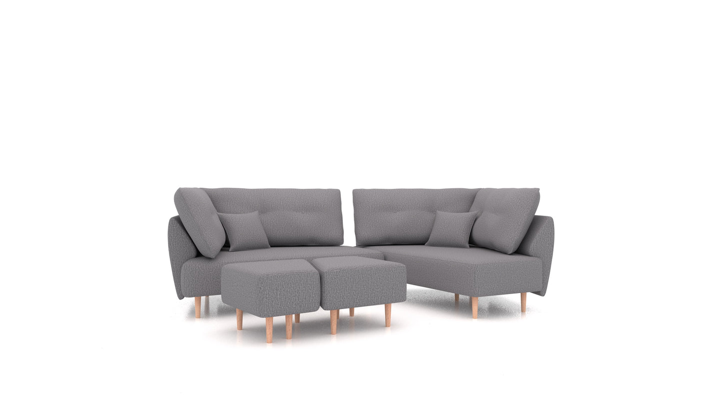 Diagon, modularna sjedeća garnitura FEYDOM u tkanini Heim HM-95 Medium Grey, svijetle noge