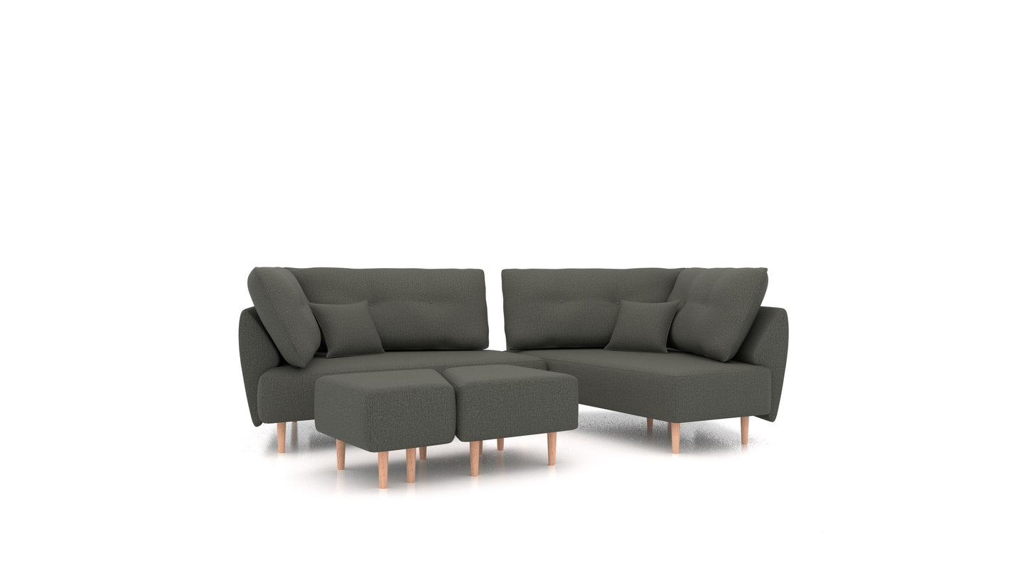 Diagon, modularna sjedeća garnitura FEYDOM u tkanini Heim HM-98 Dark Grey, svijetle noge