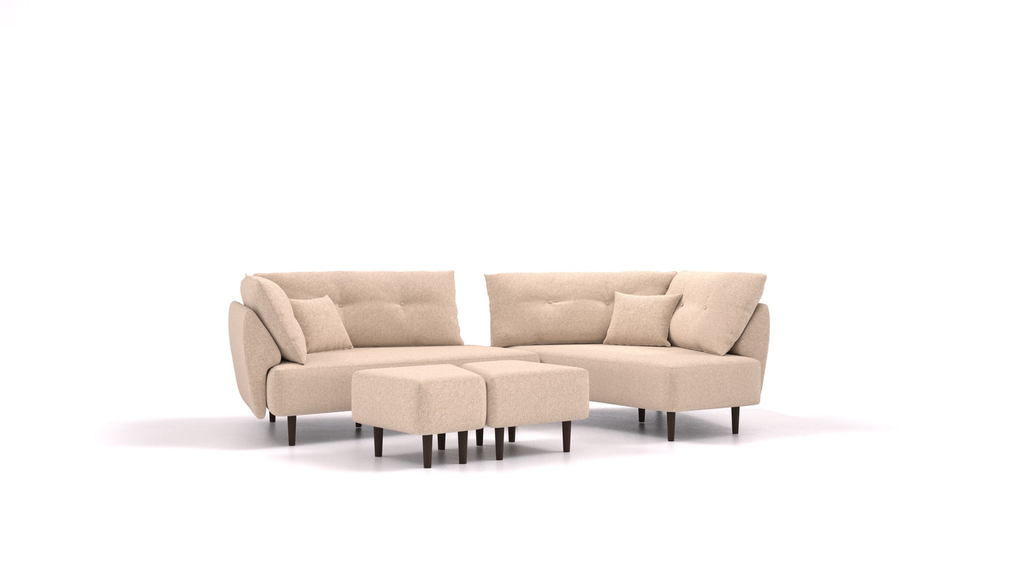 Diagon, modularna sjedeća garnitura FEYDOM u tkanini Icon IC-06 Cappuccino, tamne noge