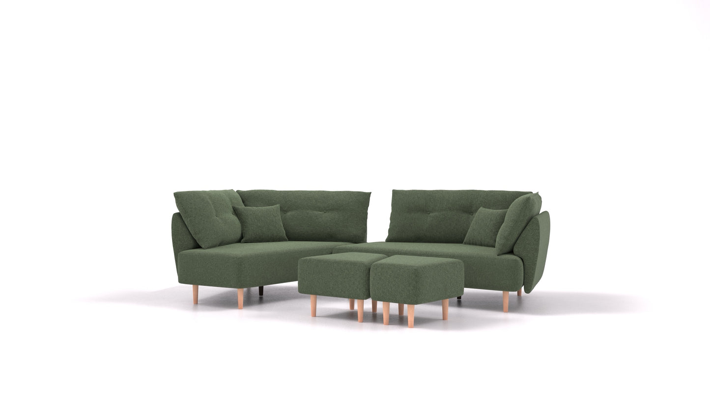 Diagon, modularna sjedeća garnitura FEYDOM u tkanini Icon IC-39 Forest, svijetle noge