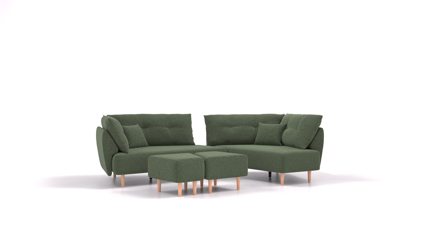 Diagon, modularna sjedeća garnitura FEYDOM u tkanini Icon IC-39 Forest, svijetle noge