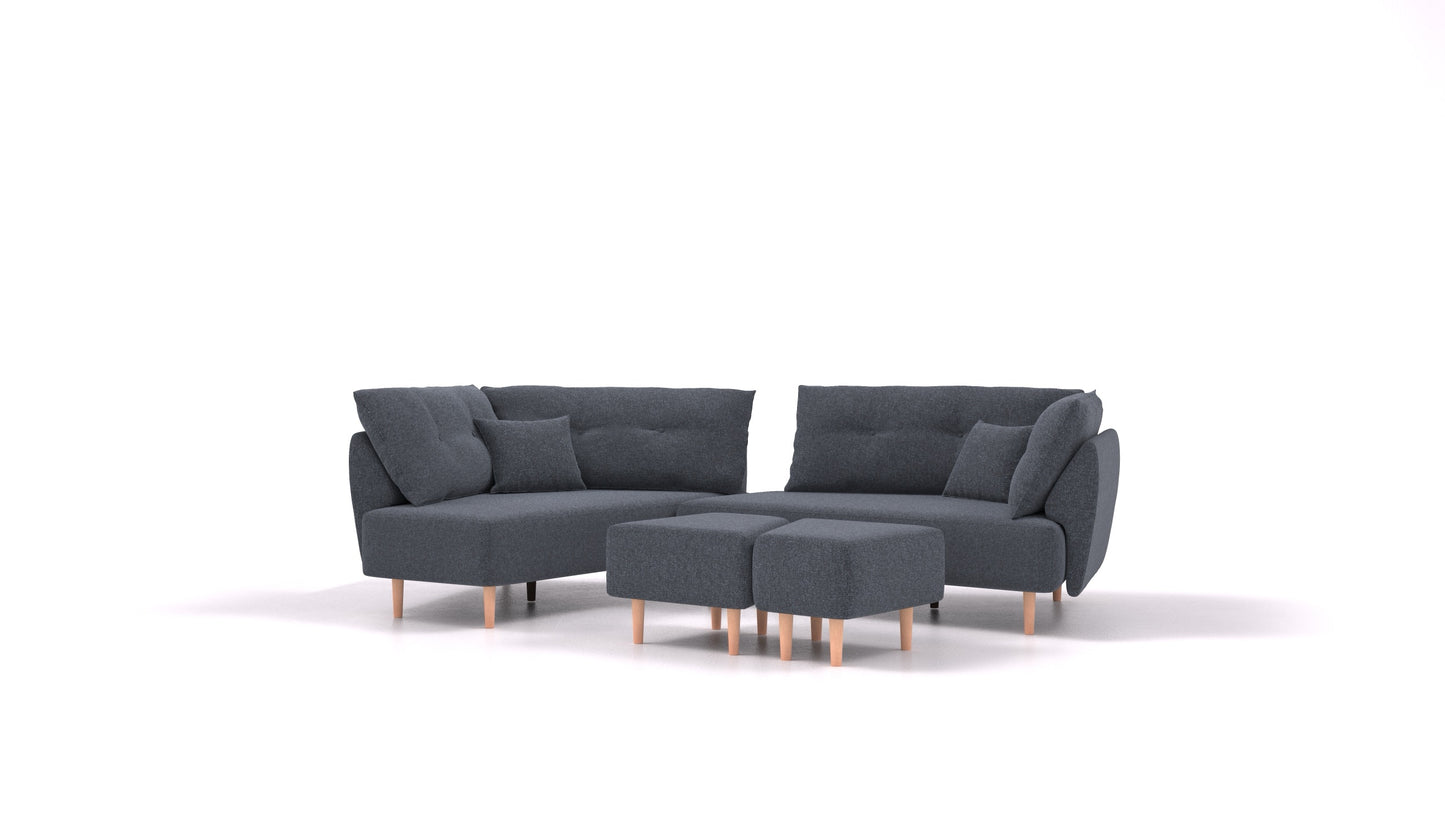 Diagon, modularna sjedeća garnitura FEYDOM u tkanini Icon IC-79 Deep Blue, svijetle noge